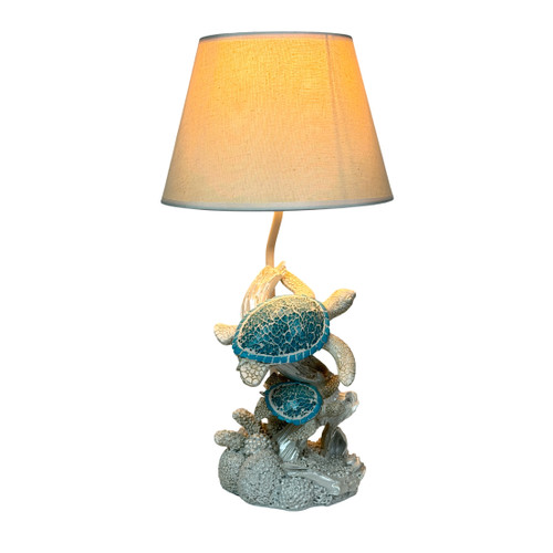 Set of 2 Resin Sea Turtle Table Lamps with Blue Mosaic Shells, 19 Inch Each Additional image
