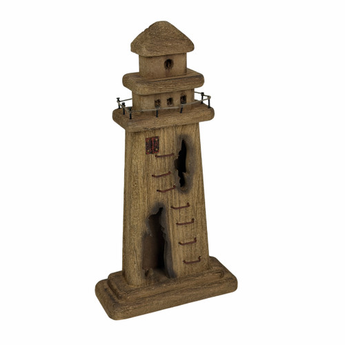 Weathered Wood Lighthouse Coastal Nautical Tabletop Statue 12.25 Inch Tall Main image