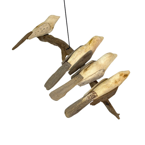 Driftwood Bird Hanging Mobile with Four Wood Birds 24 Inch Natural Decor Additional image