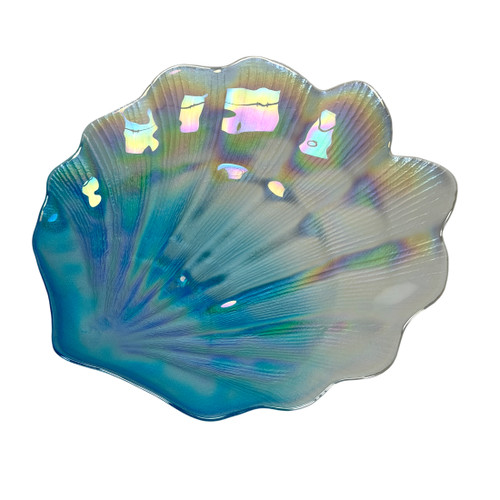 Iridescent Glass Scallop Shell Decorative Plate Blue Teal 11.75 Inch Main image
