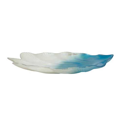 Iridescent Glass Scallop Shell Decorative Plate Blue Teal 11.75 Inch Additional image
