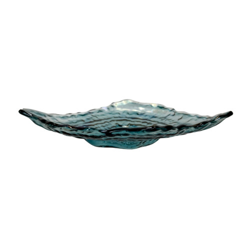 Oyster Shaped Decorative Plate Sea Blue Iridescent Glass 10 X 7.5 In Additional image