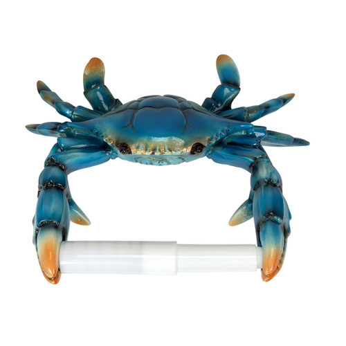 Blue Crab Wall Mount Toilet Paper Holder Glossy Resin 8.75 Inch Coastal Additional image
