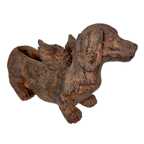 Flying Wiener Dog Planter 18" Brown, With Drain Hole, Rustic Garden Decor Main image