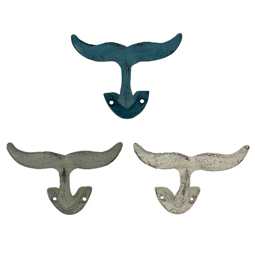 Set of 3 Cast Iron Nautical Whale Tale Wall Hooks Additional image