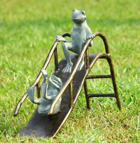 Bronze and Verdigris Finish Sliding Frogs Garden Statue Additional image