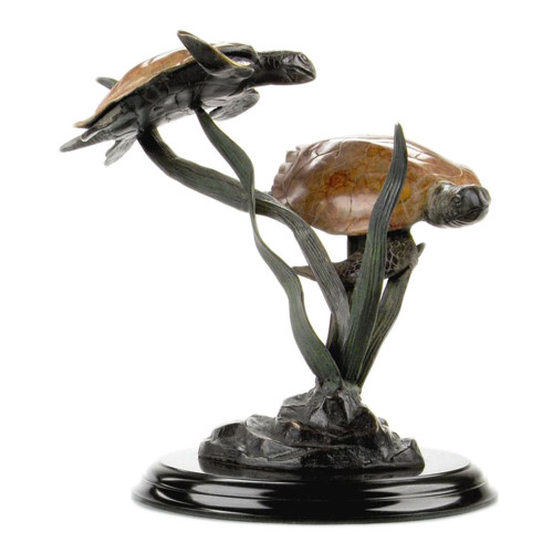 Double Turtle Tango Brass Sea Turtle Statue Main image