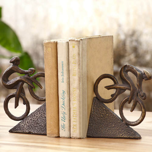 Racing Bicyclists Aged Bronze Finish Cast Iron Bookends Set of 2 Additional image