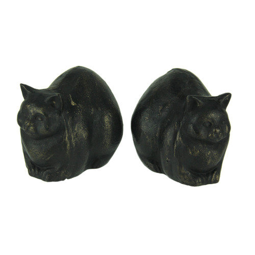 Adorable Chubby Cat Antique Black Finish Cast Iron Bookends Main image