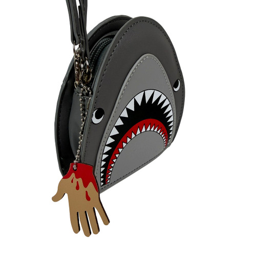 Shark Wristlet Handbag Halloween Grey Vinyl Coin Purse with Hand Charm Zipper Additional image