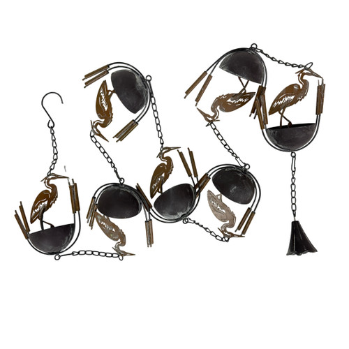 Heron Bird Rain Chain 84 Inch Brown Metal 7 Cup Downspout Alternative Additional image