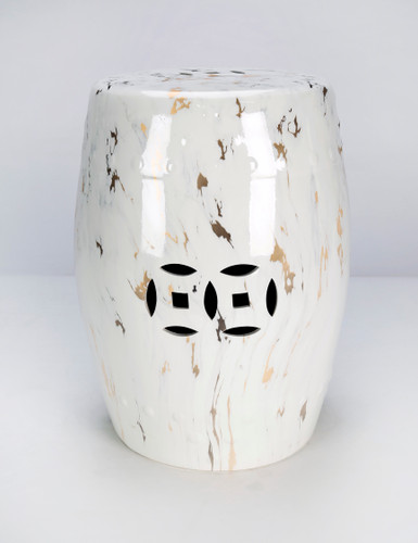 AAI Ceramic Gardend Stool, Light Blue with Gold Accents Main image