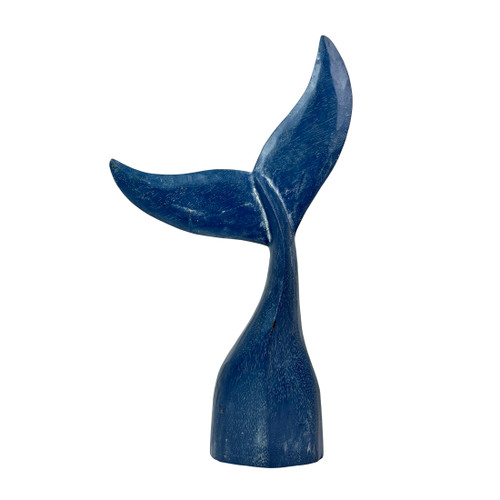 Blue Wooden Whale Tail Sculpture 25 Inch Nautical Coastal Freestanding Decor Main image