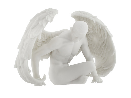 Nude Winged Male Angel Sitting Marble Finish Statue Additional image