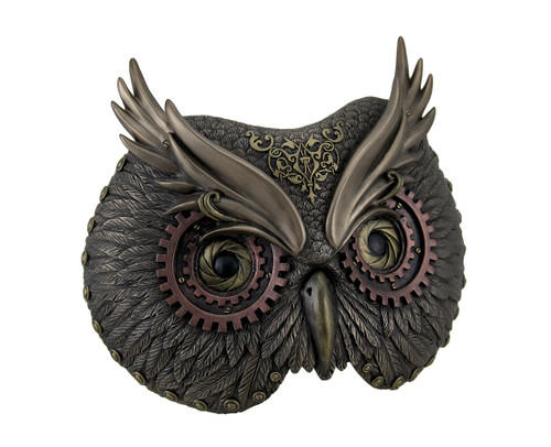 Metallic Bronze Steampunk Owl Head Wall Mask Main image