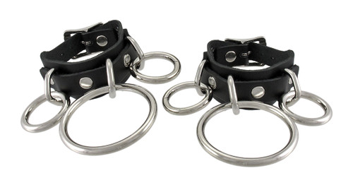 Pair of Ladies Black Leather O Ring Fetish Wrist Restraints Main image