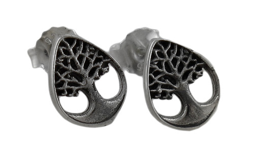 Sterling Silver Tree of Life Stud Earrings New Age Main image