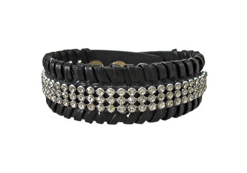 Black Vinyl Clear Rhinestone Accented Bracelet Wristband Main image