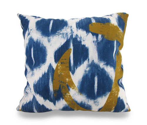 Blue and White Nautical Ikat Decorative Throw Pillow w/Anchor Detail 18in. Main image