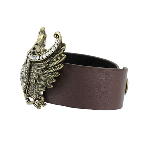 Brown Vinyl Winged Rhinestone Heart Bracelet Additional image