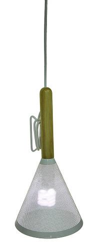 White Metal Mesh Wood Stem Signal Pendant Lamp Main image