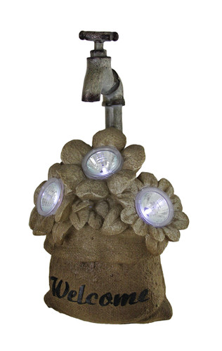 Scratch & Dent Garden Bag of Flowers Faucet 3 LED Solar Light and Welcome Statue Main image