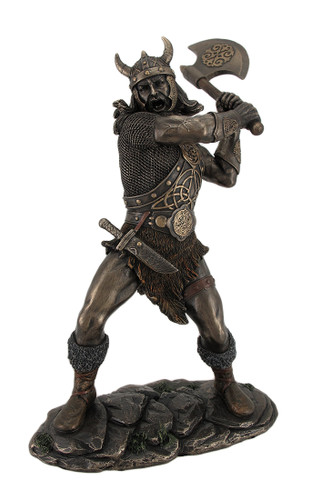 Viking Warrior Swinging an Axe Bronze Finish Statue Main image