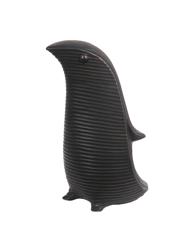 10 1/2 Inch Tall Black Ceramic Abstract Penguin Statue Main image