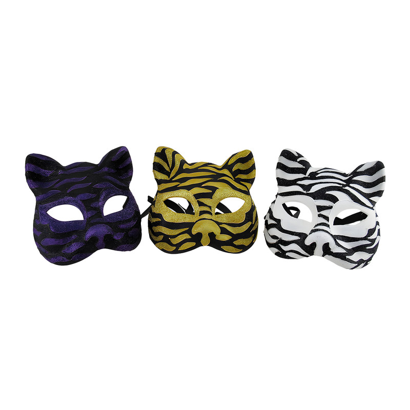 Set of 3 Sparkling Animal Stripe Gotto Carnivale Cat Masks Main image