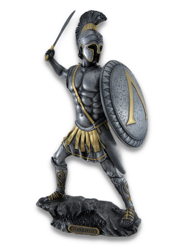 Spartan Warrior with Sword and Hoplite Shield Statue Silvered/Gold Accents Main image