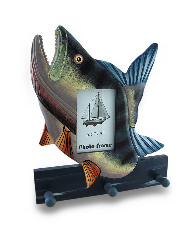 Colorful Wooden Bass Shaped Decorative Hanging Photo Frame and Wall Hooks Main image