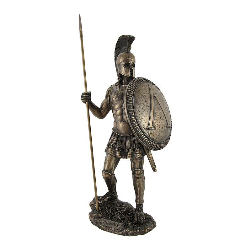 Bronzed Spartan Warrior with Spear and Hoplite Shield Statue Main image