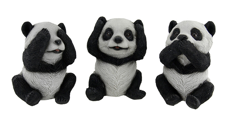 3 Piece See Hear Speak No Evil Sitting Baby Panda Bear Set Main image