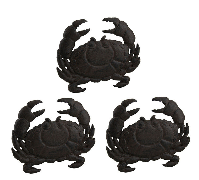 Set of 3 Cast Iron Crab Rustic Brown Stepping Stones Main image