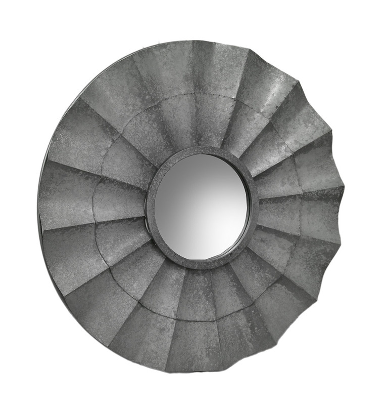 Decorative Galvanized Finish Ruffled Metal Rustic Wall Mirror 30 Inch Main image