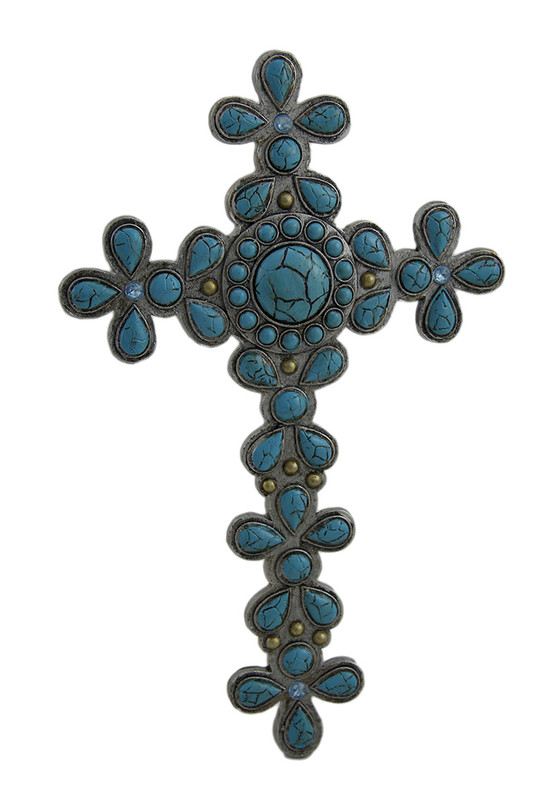 Divine Flower Design Faux Turquoise Stone Decorative Wall Cross Main image
