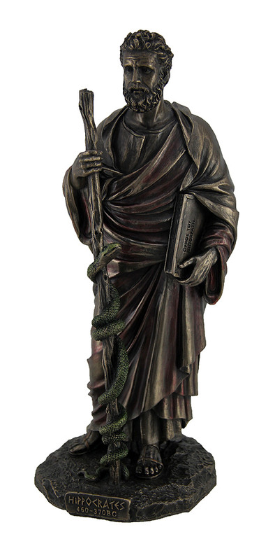 Hippocrates Greek Father of Medicine Holding Book & Staff Bronze Finish Statue Main image