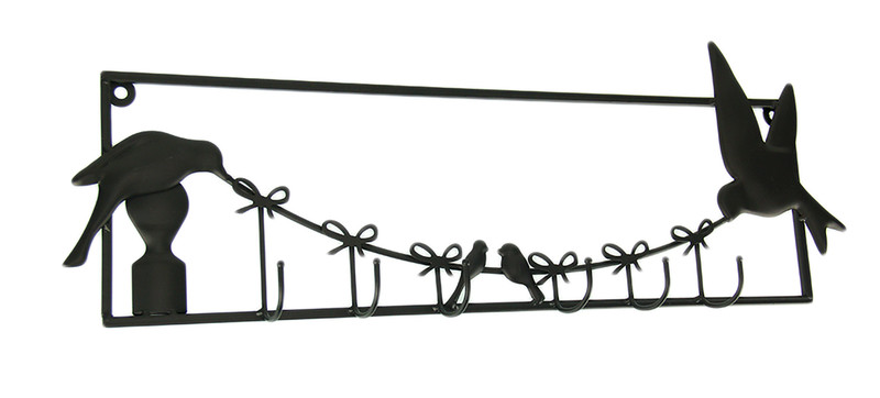 Birds and Bows Rustic Brown Metal Wall Sculpture with Hooks Main image