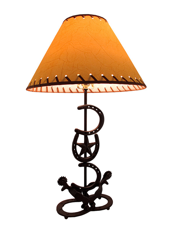 Horseshoes and Spurs Western Style Metal Lamp w/Leather Look Shade Main image