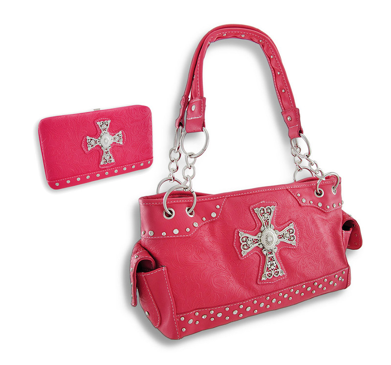 Embossed Paisley Rhinestone Cross Concealed Carry Purse and Wallet Main image