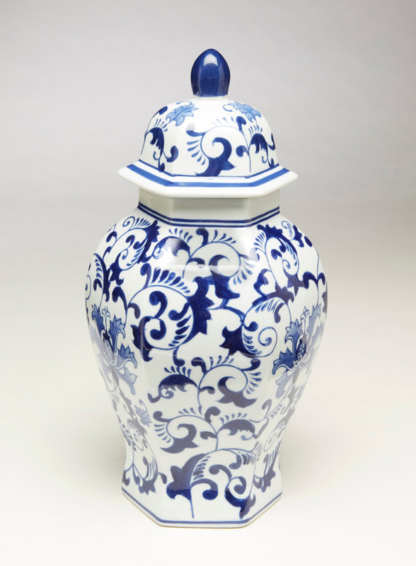 AA Importing 59805 14 Inch Hexagon Blue & White Ginger Jar Main image