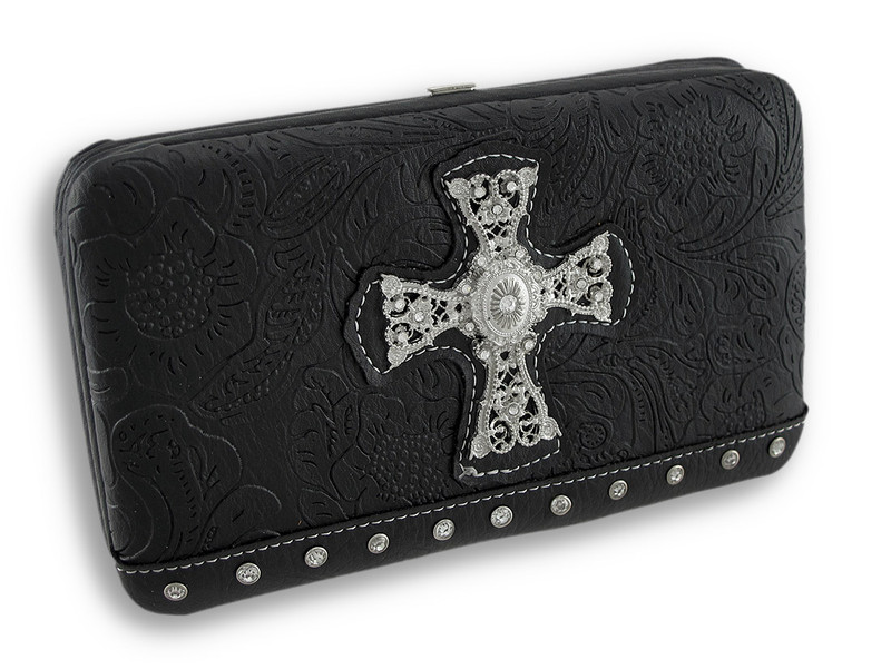 Embossed Paisley Rhinestone Cross Flat Wallet Main image