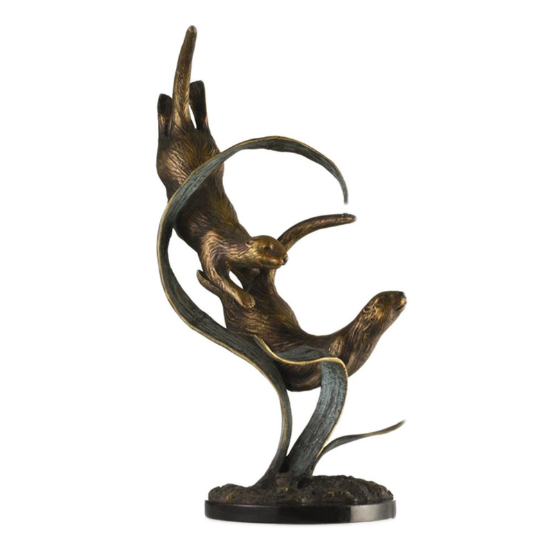 Antiqued Brass Deep Divers Otters Statue 19 Inch Main image