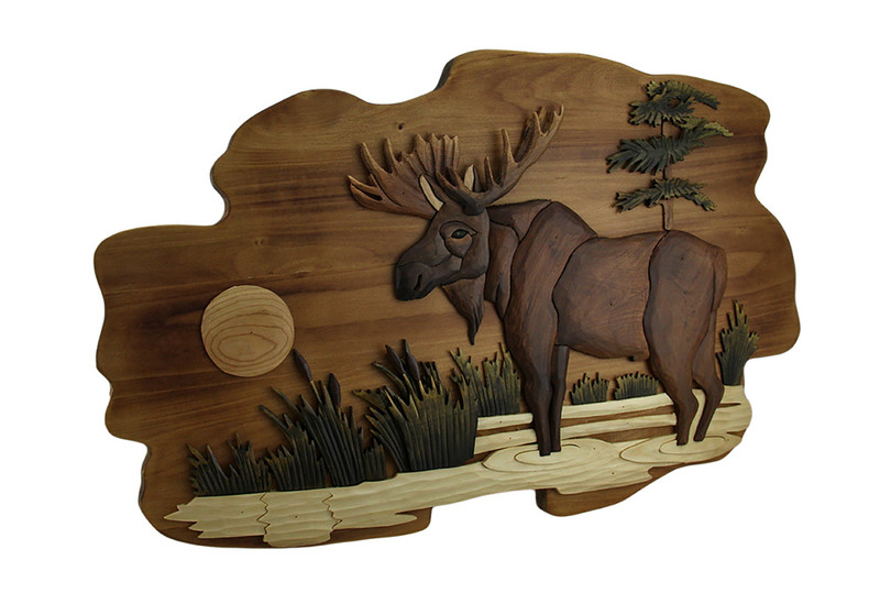 Sunrise Moose Rustic Hand Crafted Wooden Wall Hanging 23 in. Main image