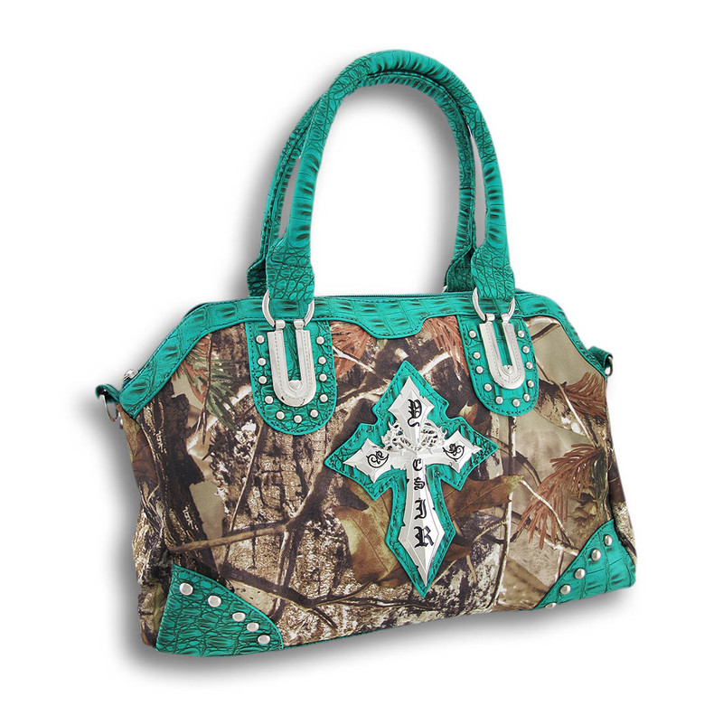 Forest Camouflage Doctor Style Handbag Gothic Cross Mock Croc Trim Main image