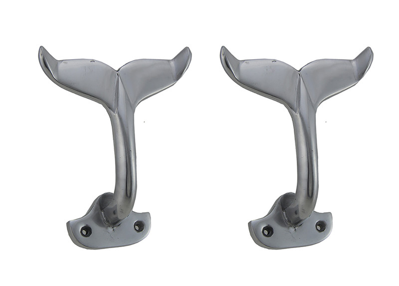 Set of 2 Polished Silver Finish Aluminum Whale Tail Wall Hooks Main image