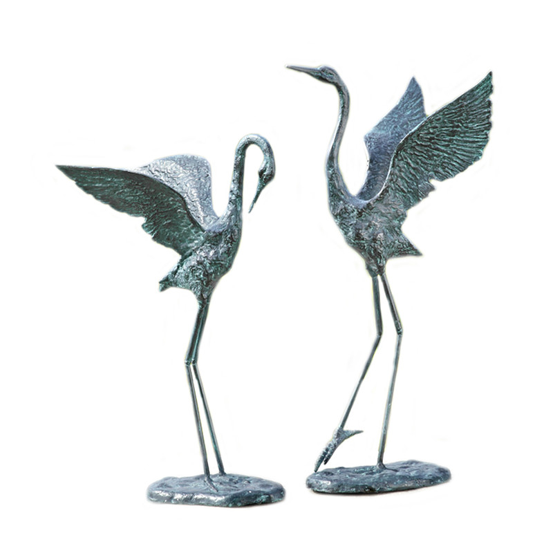 Exalted Crane Verdigris Finish Pair of Aluminum Statues Main image