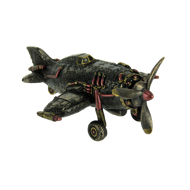 Steampunk Style Bronze Finish Single Propeller Airplane Statue Main image