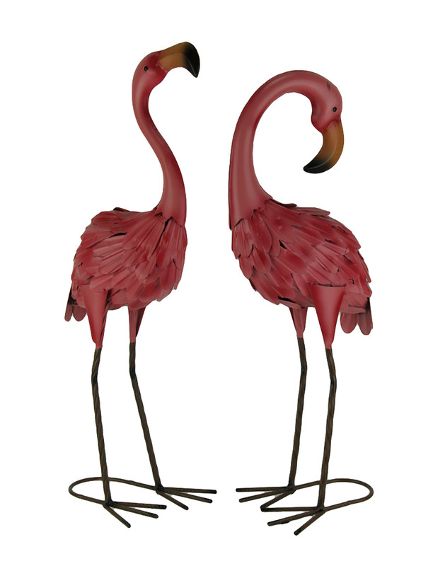 Set of 2 Decorative Metal Pink Flamingo Yard Statues Main image