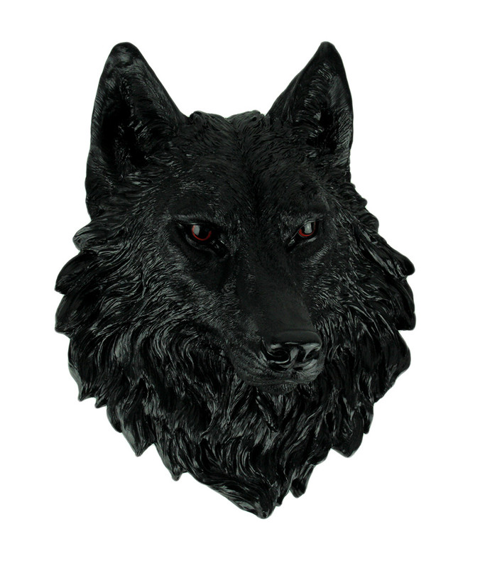 `Lucian` Black Wolf Head Mount Wall Statue Bust 16 Inch Main image